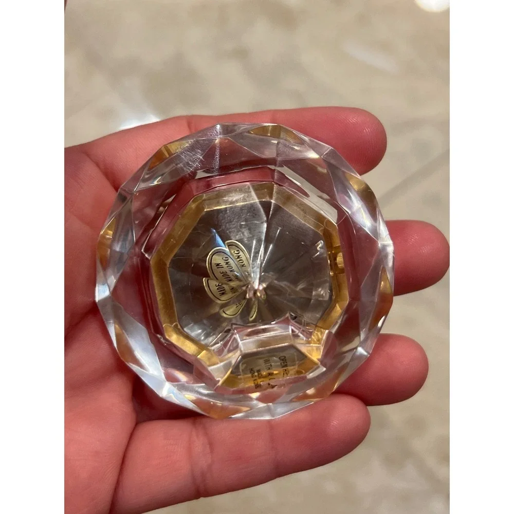 Crystal Faceted Desk Clock Gold Tone Rhinestone‎ Accents Home Decor